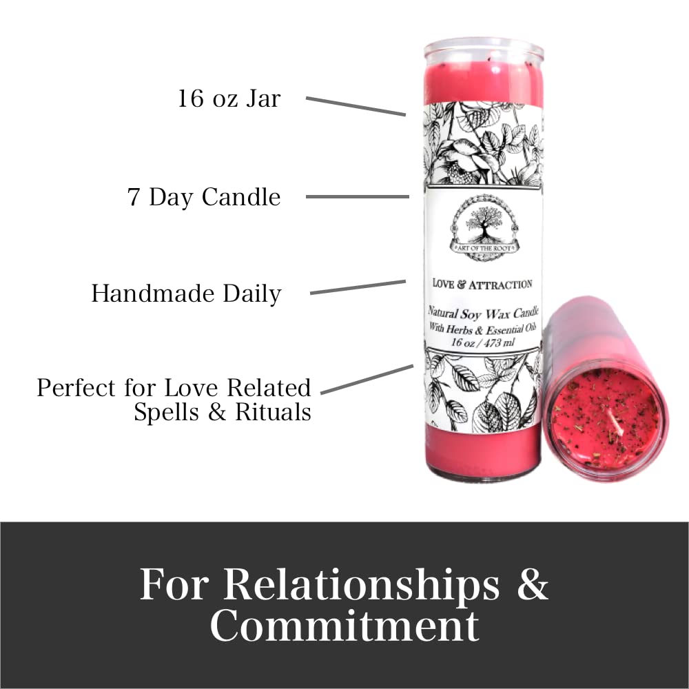 Love & Attraction 7 Day Soy Spell Candle by Art of the Root | Handmade, Natural Soy Wax | Wiccan, Pagan, Conjure & Magick | Rela